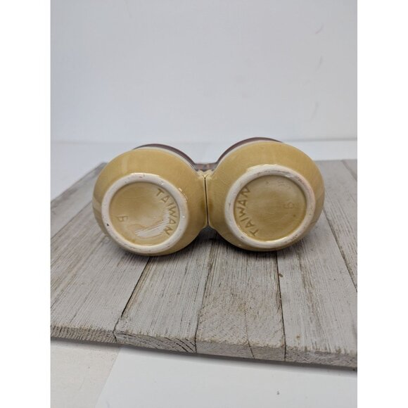 Vintage Brown Glazed Stoneware Double Condiment Sauce Pot With Lids Taiwan - Picture 6 of 10